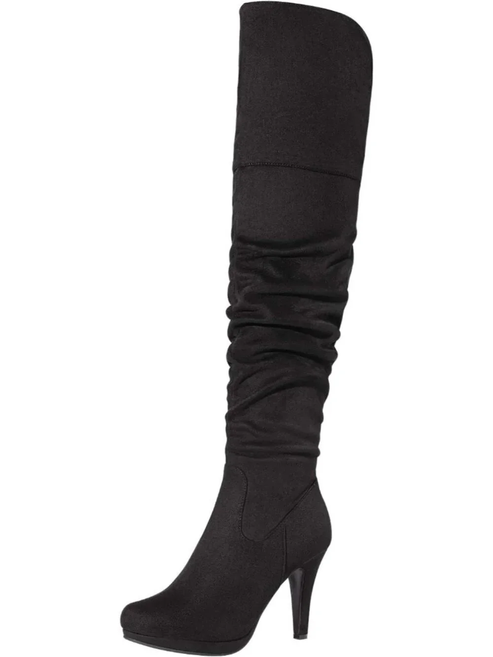 Women's Black 1 High Heel Round Toe Faux Suede Over The Knee Thigh High Boots